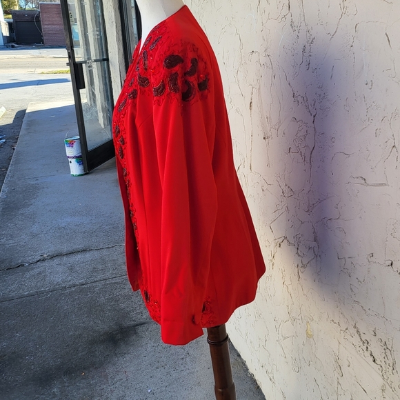 Vintage Red Beaded Paisley Blazer Jacket - Picture 4 of 13